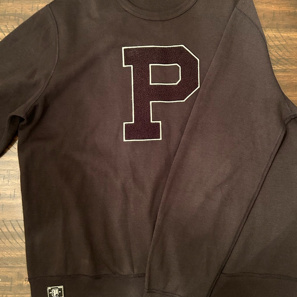 Polo Ralph Lauren Black Chenille P Logo Double-Knit Sweatshirt, Size Large